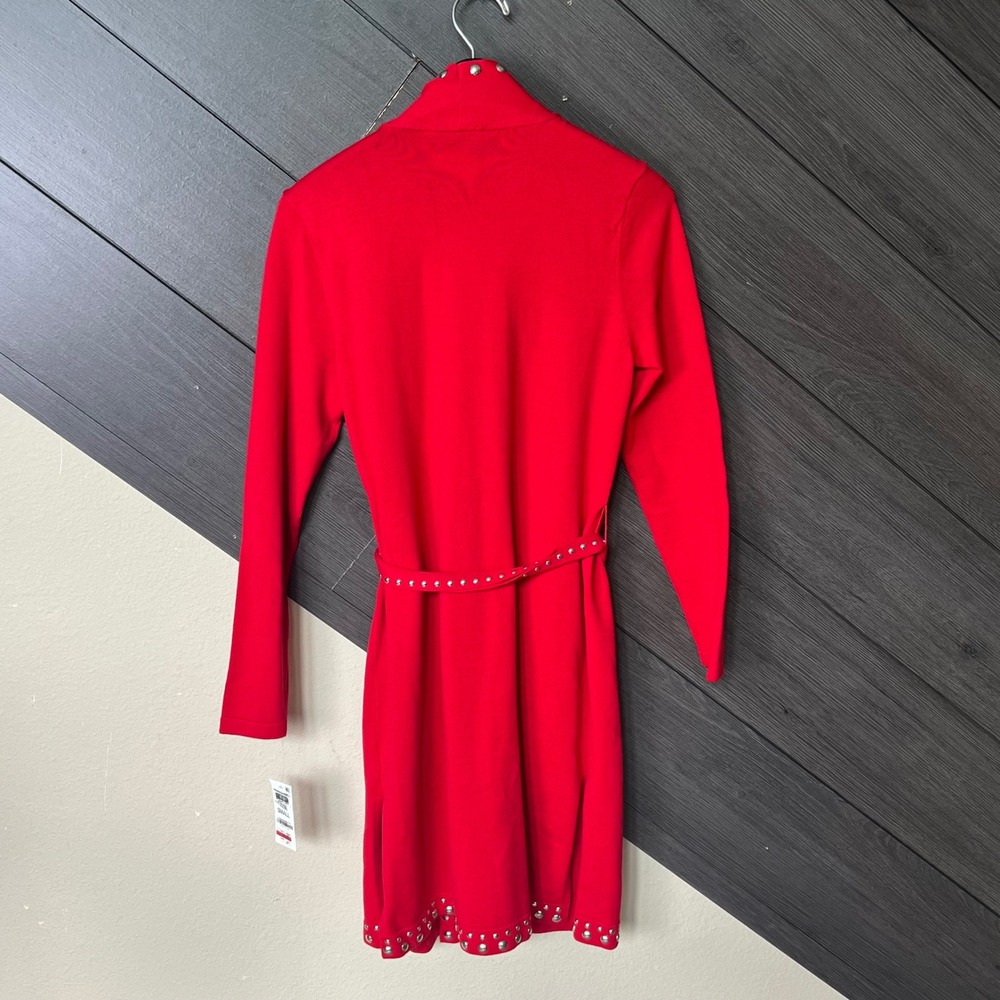 INC International Concepts Studded Duster Cardigan Red Open Front Size S NWT - Picture 3 of 6
